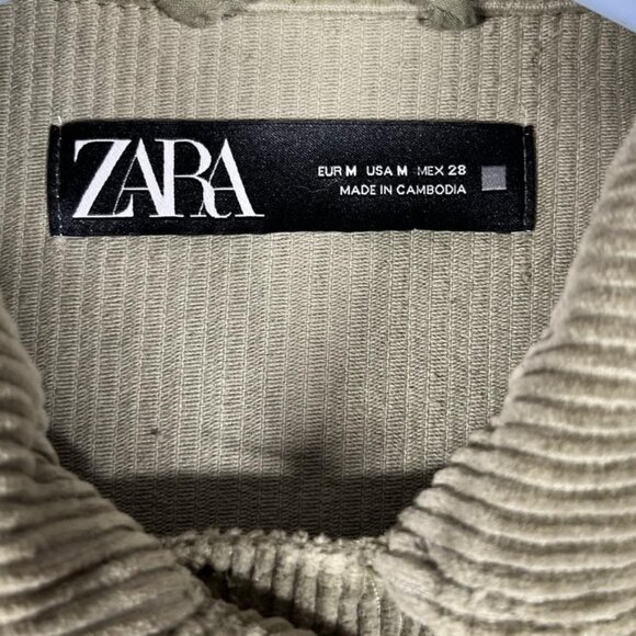 Zara Corduroy Shirt Jacket Womens Medium Olive Green Oversized Shacket Buttons - Picture 2 of 9